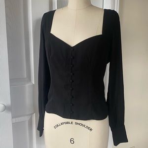 Abercrombie chiffon top with ruched back, buttons, and sweetheart neckline
